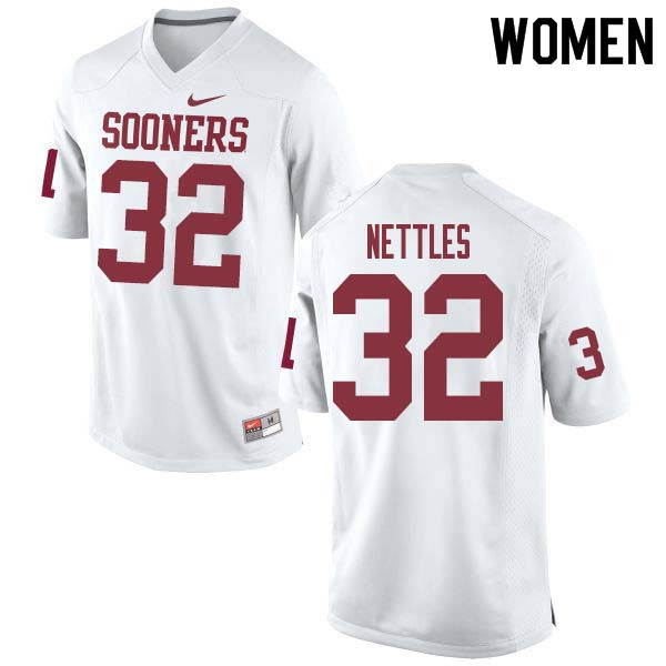 Women #32 Caleb Nettles Oklahoma Sooners College Football Jerseys Sale-White - Click Image to Close